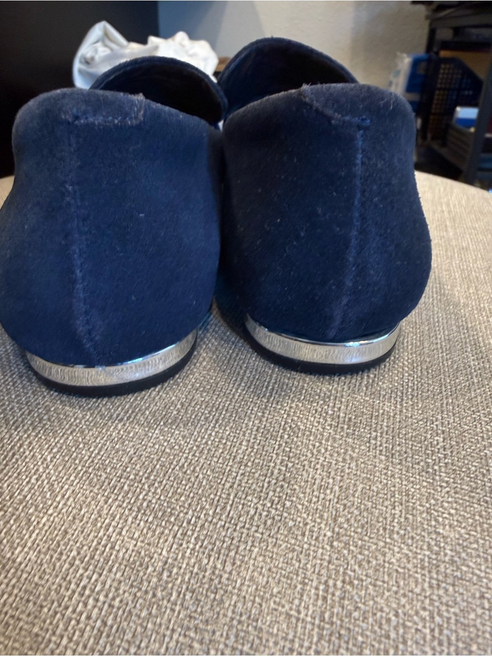 Nanette Lepore Embellished Navy Suede Pointed Toe Loafers size 6M - Picture 11 of 13